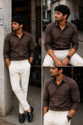 Coffee Brown Shirt & Ivory Cream Pant Combo