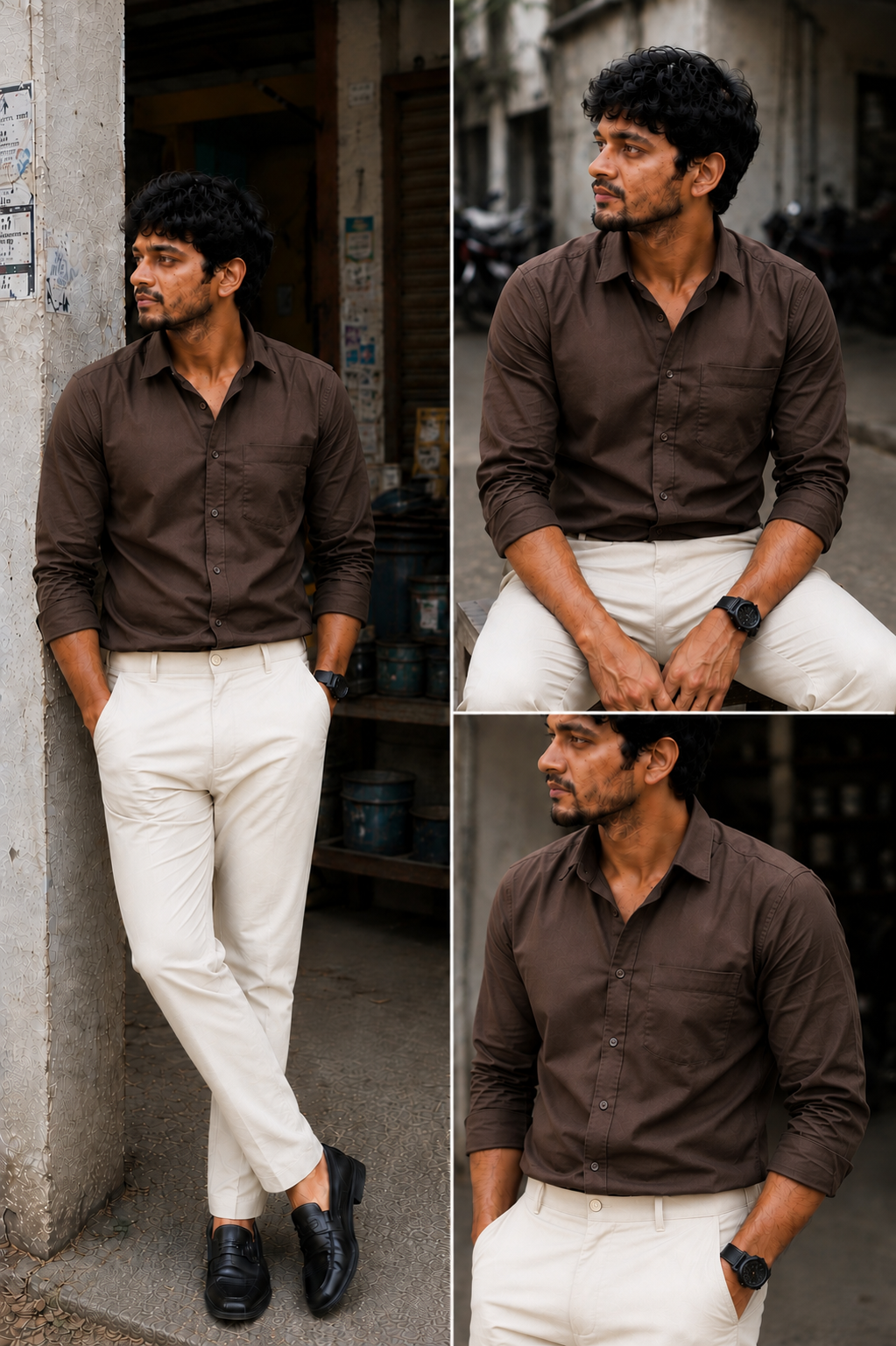 Coffee Brown Shirt & Ivory Cream Pant Combo
