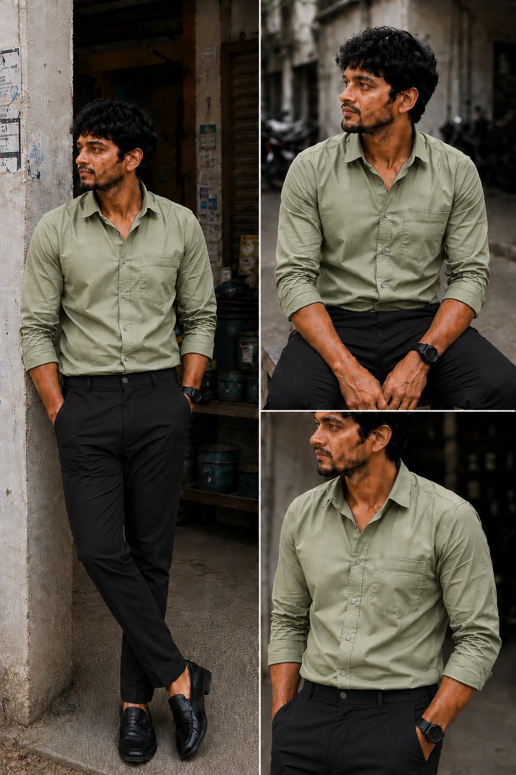 Lite Olive Shirt & Black Pant Combo