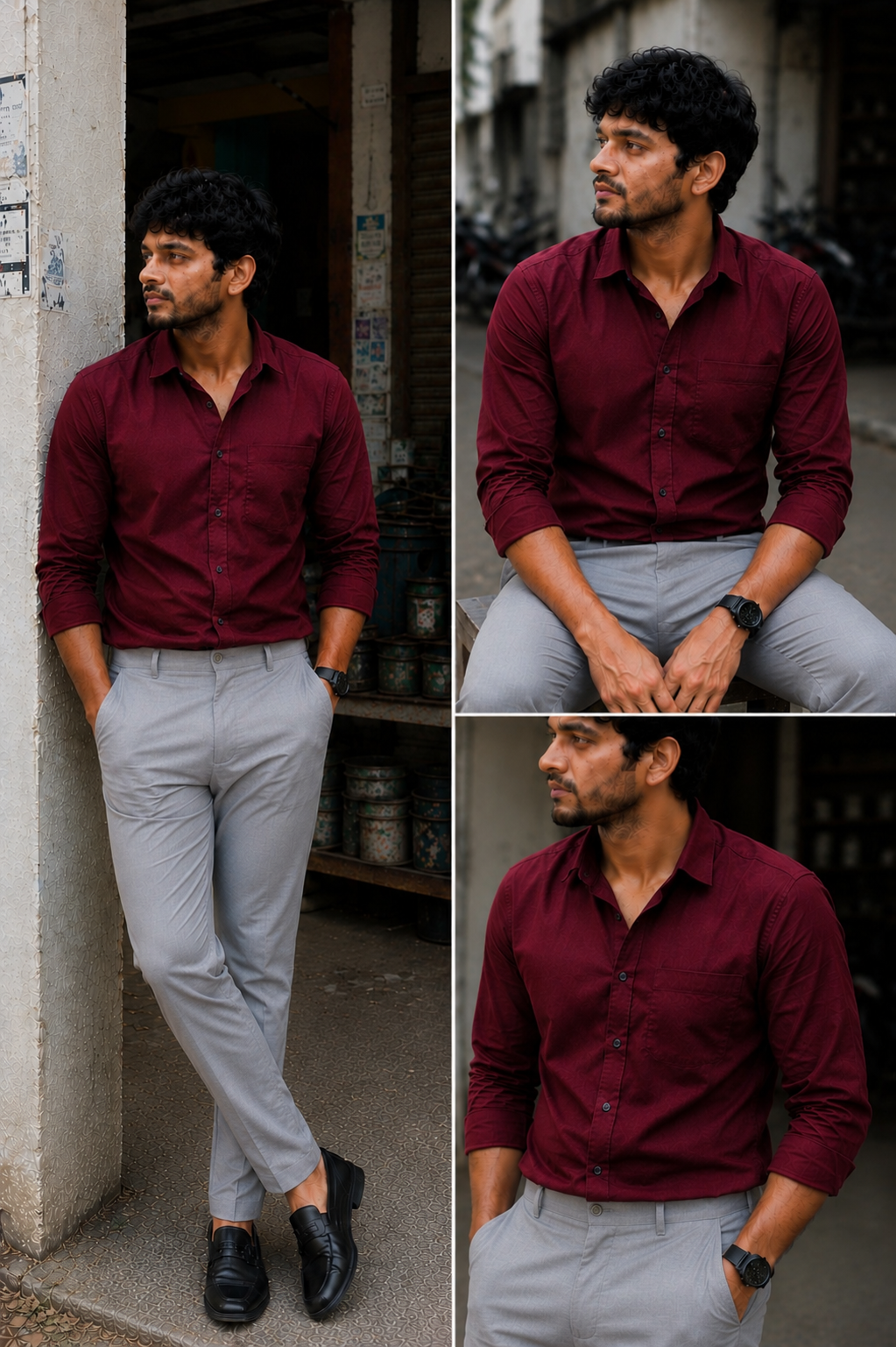 Red Shirt & Lite Grey Pant Combo