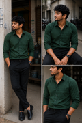 Bottle Green Shirt & Black Pant Combo