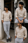 Biscuit Colur Shirt & Lite Grey Pant Combo