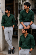 Bottle Green Shirt & Lite Grey Pant Combo