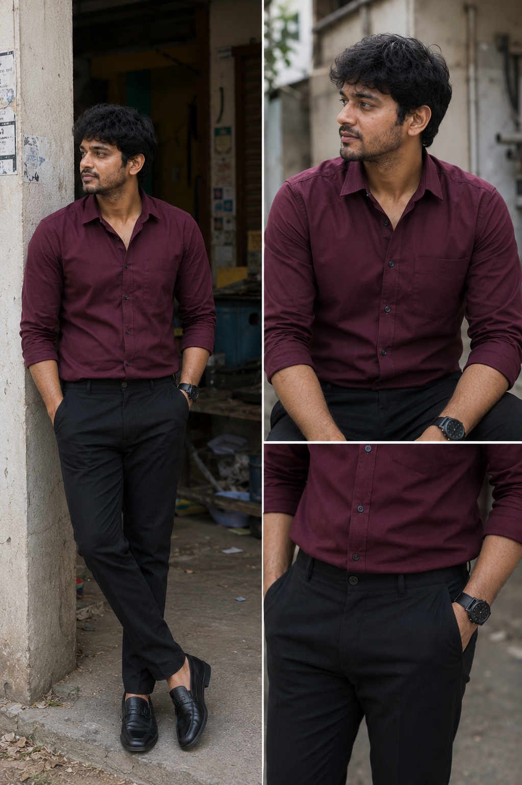 Maroon Shirt & Black Pant Combo