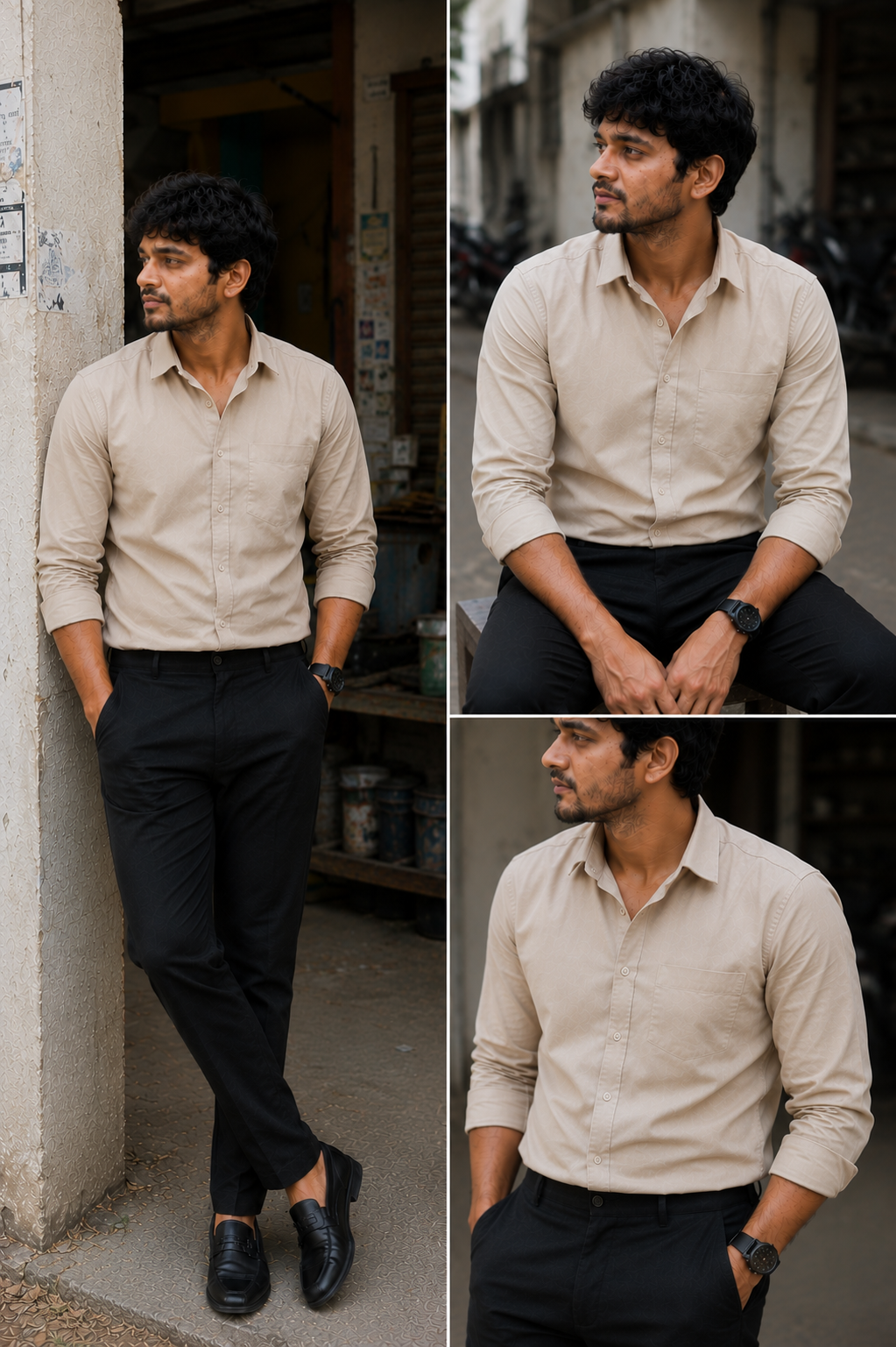 Biscuit Colour Shirt & Black Pant Combo