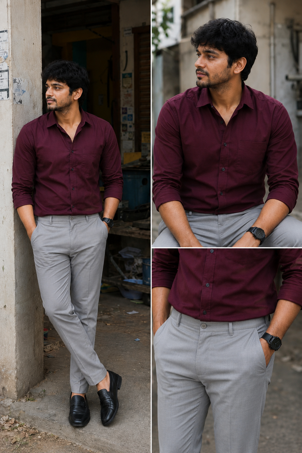 Maroon Shirt & Lite Grey Pant Combo