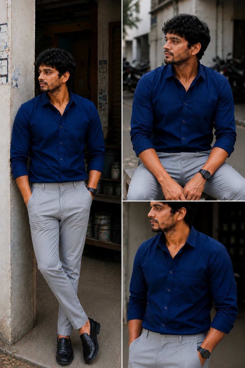 Navy Blue Shirt & Lite Grey Pant Combo